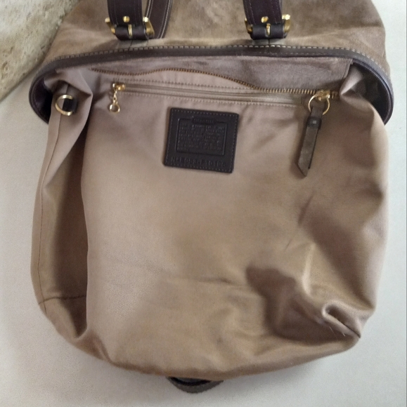 Coach Carly, Suede Shoulder/Tote Bag In Taupe - Picture 12 of 14